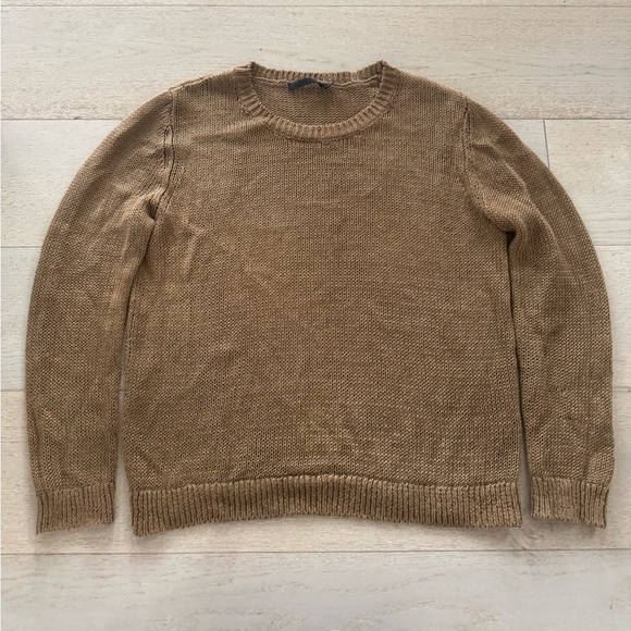 Jenni Kayne 100% Linen Sweater Women's M Crew Neck Camel/Gold - Picture 6 of 11